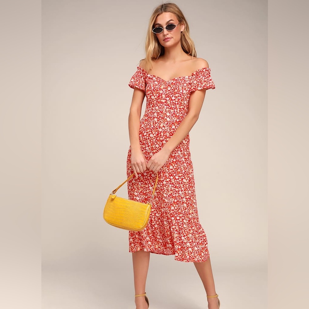 Mariana Red Floral Print Midi Dress